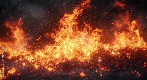 Flaming inferno background with realistic sparks and ember glow picture