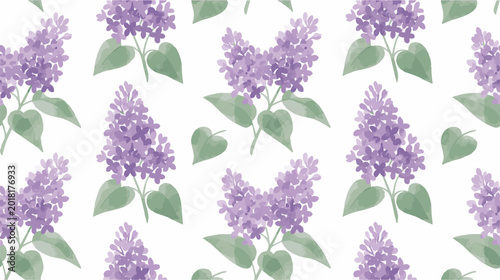 Seamless Pattern of Watercolor Lilac Flowers.