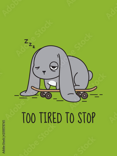 Fotografie Cute cartoon rabbit on skateboard sleeping.