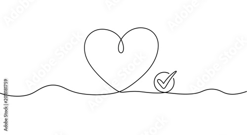 Foto A heart shape formed by a continuous line with a tick mark emerges from a wavy l