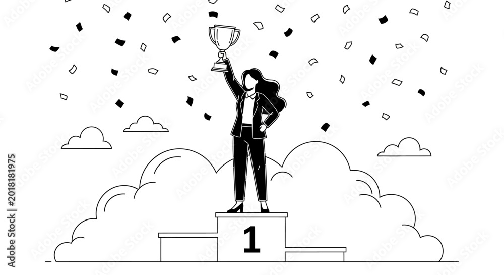Εκτύπωση καμβά Person standing on a podium holding a trophy in celebration under confetti