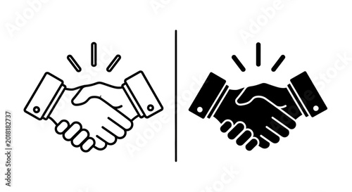 Business partnership handshake agreement between two people in office