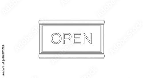 Open Sign Icon, Line Art, Business Hours, Welcome Message, Retail Store Front