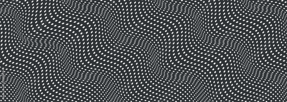 Fotografie Wavy Distorted Mesh Grid Pattern – Black and White Op Art Seamless Background