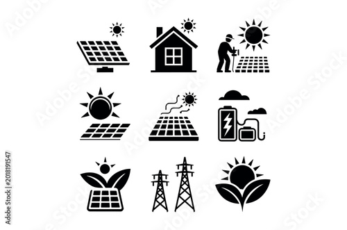 Solar energy and renewable power icon set