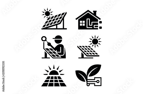 Solar energy and renewable power icon set