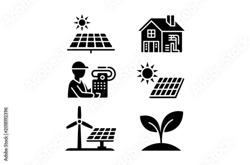 Solar energy and renewable power icon set