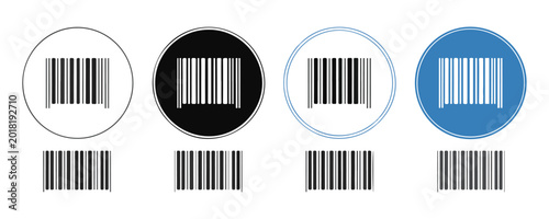Assortment of stylized barcodes in circular and rectangular frames for diverse applications.