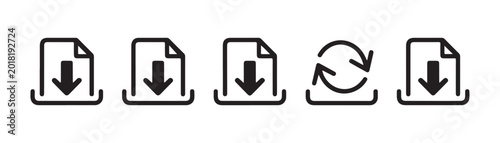 Quadro su tela Bold document icon set with solid file shapes and download arrows for database and storage solutions