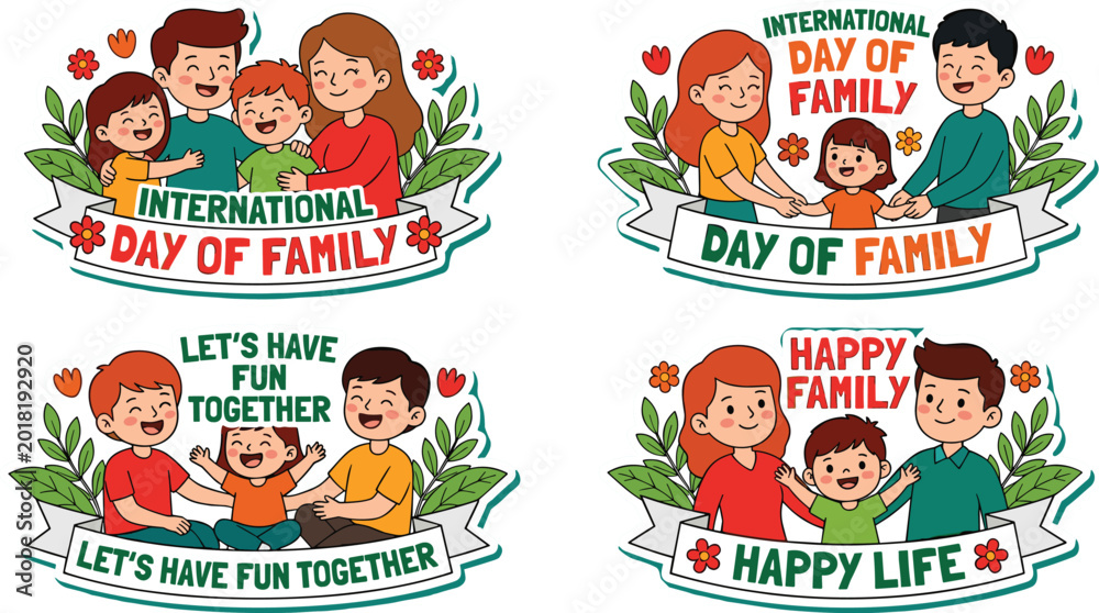 Fototapeta premium Day of Family Label Flat Cartoon Hand Drawn Templates Background Illustration stock illustration