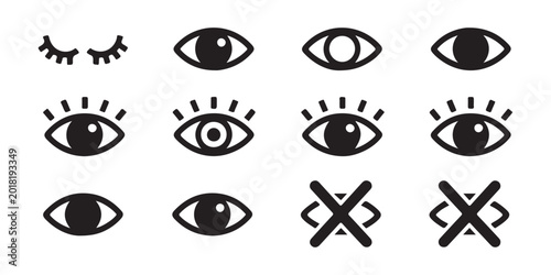 Foto Vector eye icons collection for user interface showing various states of visibility and blind status
