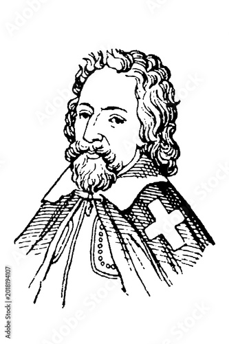 Tableau sur toile Peter the Hermit, French ascetic and crusader, with curly hair, mustache, robe and cross emblem, old vintage illustration, 1897