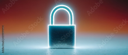 Glowing Security Padlock Against Gradient Background for Cybersecurity Design