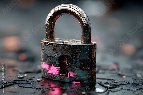 Futuristic Cybersecurity Concept with Obsolete Technology and Digital Elements