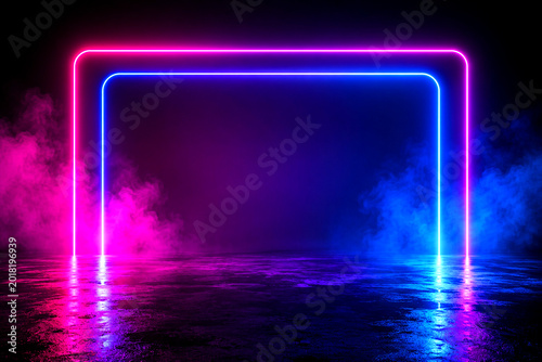 Neon frame: The neon frame casts a vibrant glow, setting a futuristic and stylish atmosphere. The reflection of the light in the dark, smoky environment creates a sense of depth and mystery.