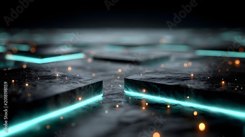 Futuristic Neon Geometric Shapes on Reflective Surfaces for Modern Design