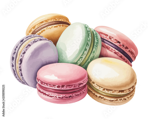 Billede på lærred Watercolor Macaron Set, French Dessert Clipart, vector illustration Isolated on
