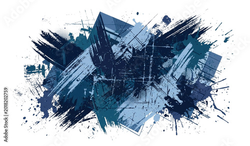 Distressed blue grunge texture vector background with rough paint strokes and abstract overlay