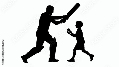 Fotografia Cricket player silhouette with child, father and son playing sports vector, man