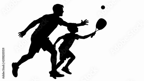 Tableau sur toile Padel tennis silhouette of father and son playing together, man teaching boy to
