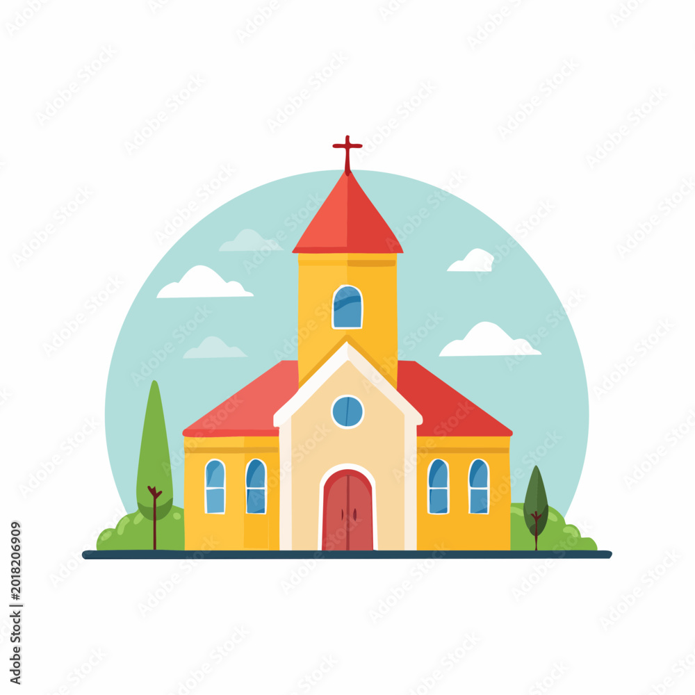 Naklejka premium Flat illustration of a yellow church with red roof and cross
