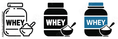 Foto Whey Protein Jar Icon Set, Flat Design Sports Nutrition Supplement Jar Symbols f