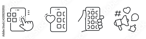 Photos Mobile app icons depicting selection and social engagement