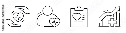 Photos Healthcare icons representing heart care patient records and growth