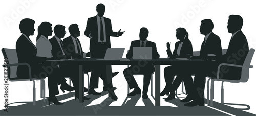 Cuadro en lienzo Business leader silhouette, confident presenter explaining strategic business pl