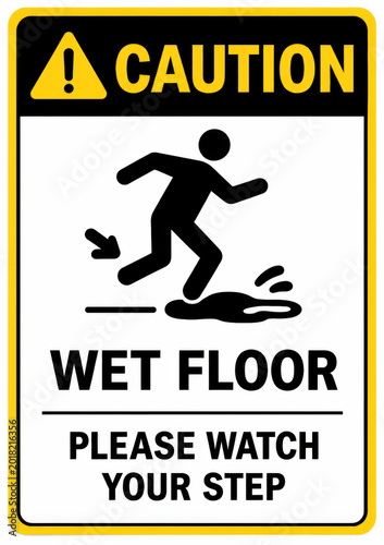 Workplace safety poster signs set with emergency exit, wet floor, PPE and office safety notices

