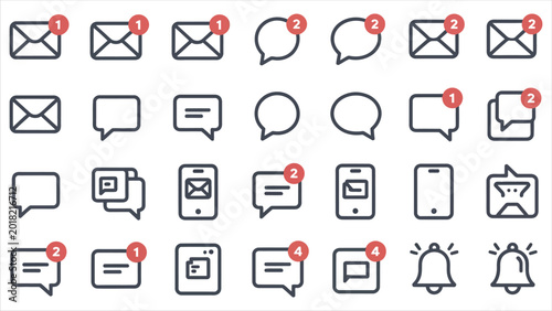 Collection of notification icons with various counts on message, mail, and phone symbols.