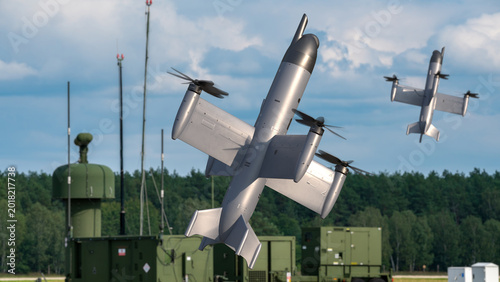 Photography interceptor drone during the interception of combat drones