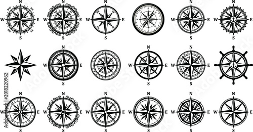 Fotografía Collection of compass and navigation icons