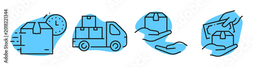 Fotografie Package delivery icons depicting transport and handoff actions