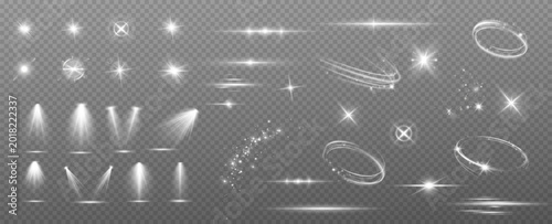Light effect. Bright Star. Light explodes on a transparent background. Bright sun.	