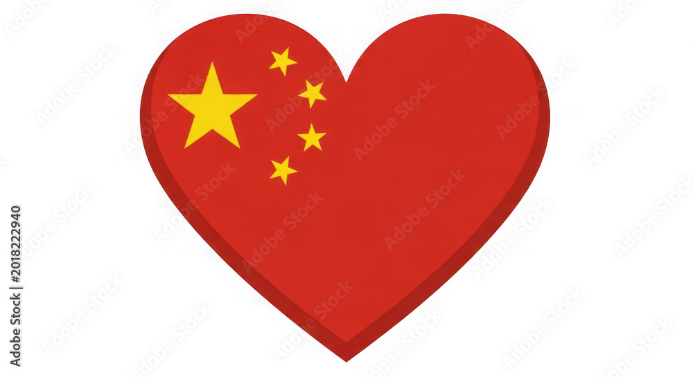 Fototapeta premium Red heart shape with yellow stars as the national flag of china isolated on transparent background