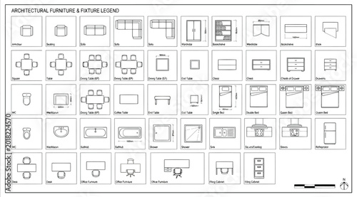 Cuadro en lienzo Architectural furniture and fixture legend for floor plans
