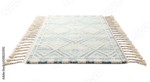 Minimalist geometric area rug with tassels on black background