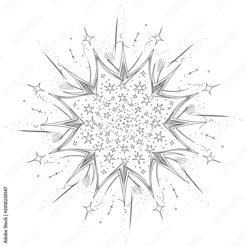 Obraz premium Intricate ink splatter forming symmetrical radial pattern on white background