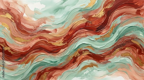 High-resolution horizontal abstract wave wallpaper in Peru, Firebrick and Light Sea Green, suitable as desktop background, phone wallpaper or print texture
