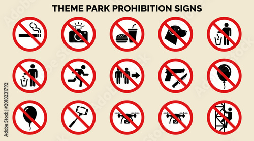 Free Download Theme park prohibition signs display various rules and regulations - GFXLoad