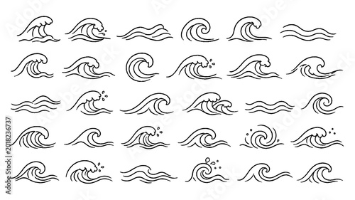 Minimal Ocean Wave Line Icon Set Collection Vector Illustration