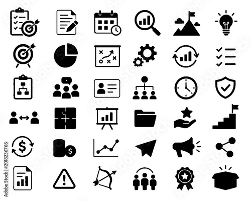 Business and Office Line Icon Set with Workflow, Strategy, and Management Symbols