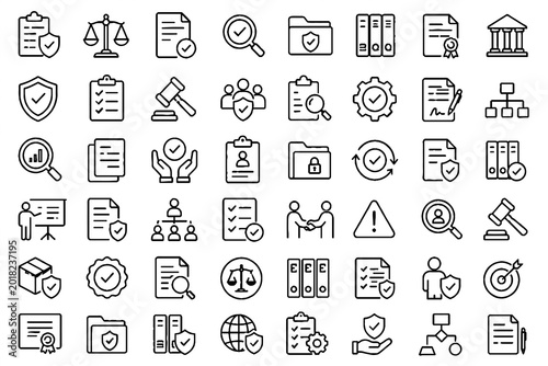 Business Office and Workflow Line Icons Set with Management Strategy Planning and Communication