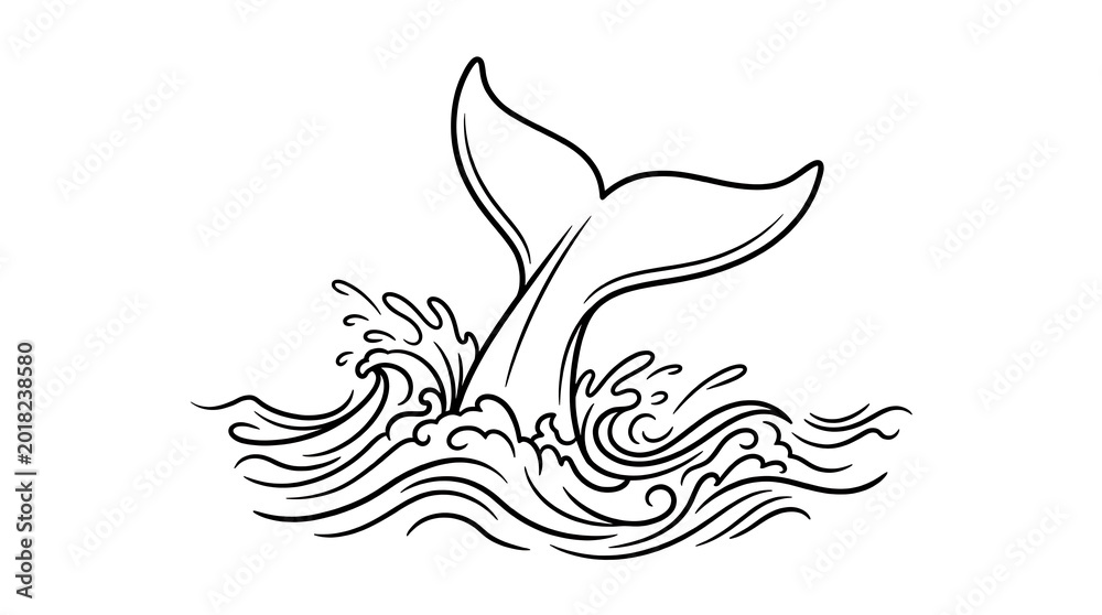 Naklejka premium Whale tail fluke jumping out of ocean waves