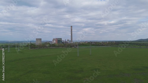 Aerial Close Up of Thermal Power Plant and Energy Infrastructure in Romania