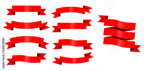 Red ribbon banners set vector illustration