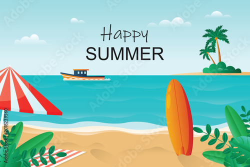 Gradient happy summer background with beach.