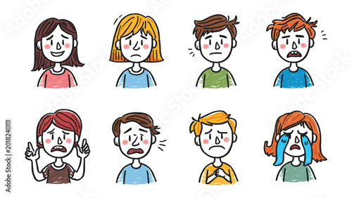 Fotografía A Spectrum of Emotion: A collection of diverse cartoon characters express a range of human feelings, from joy and confusion to fear and sadness, illustrating the complexity of emotional states
