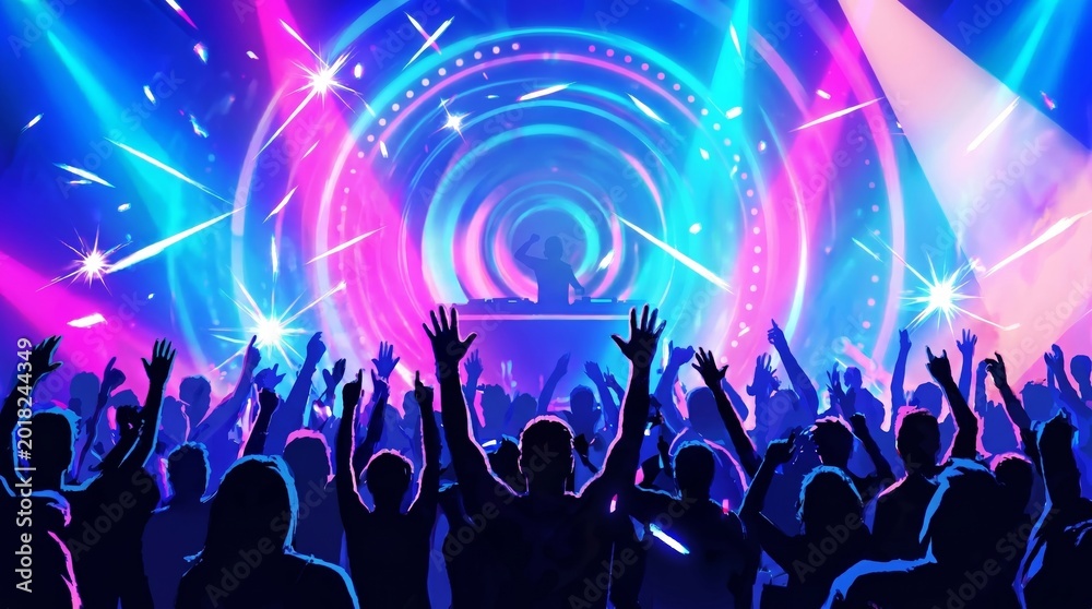 Obraz premium Colorful urban concert celebrating nightlife and vibrant atmosphere
